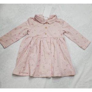 NWT Infant H&M 6-9 Month - Pink Long Sleeve Collared Dress- 95% Cotton